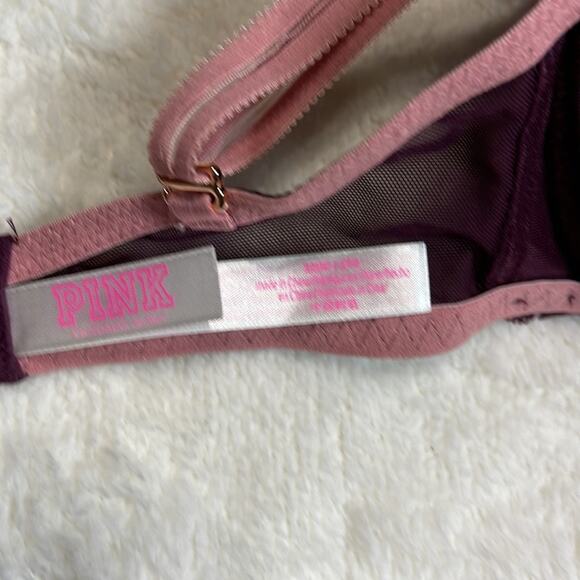 Pink Victoria’s Secert burgandy pink lace bra 32DD date lace push up bra - Picture 4 of 10